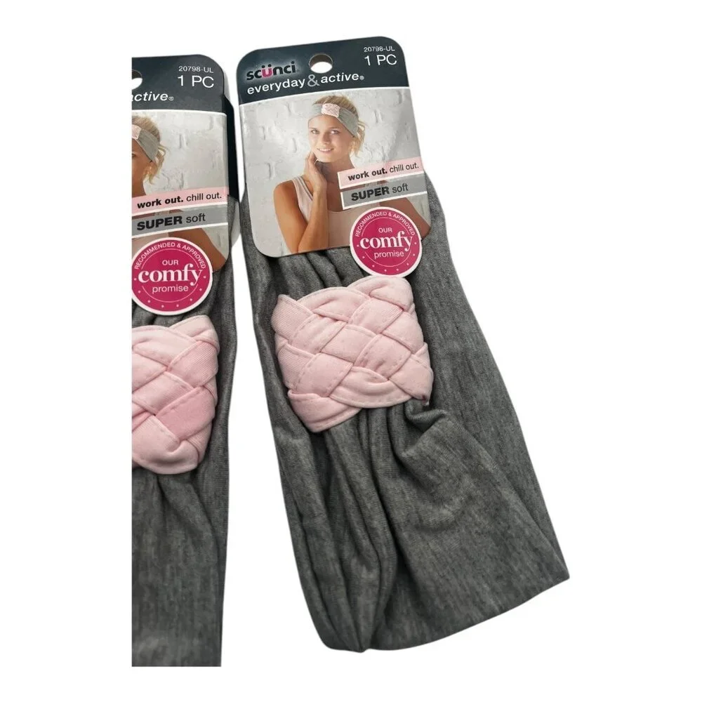 3X Scunci Everyday & Active Braided‎ Luxury Headwrap Headbands Gray Pink Stylish